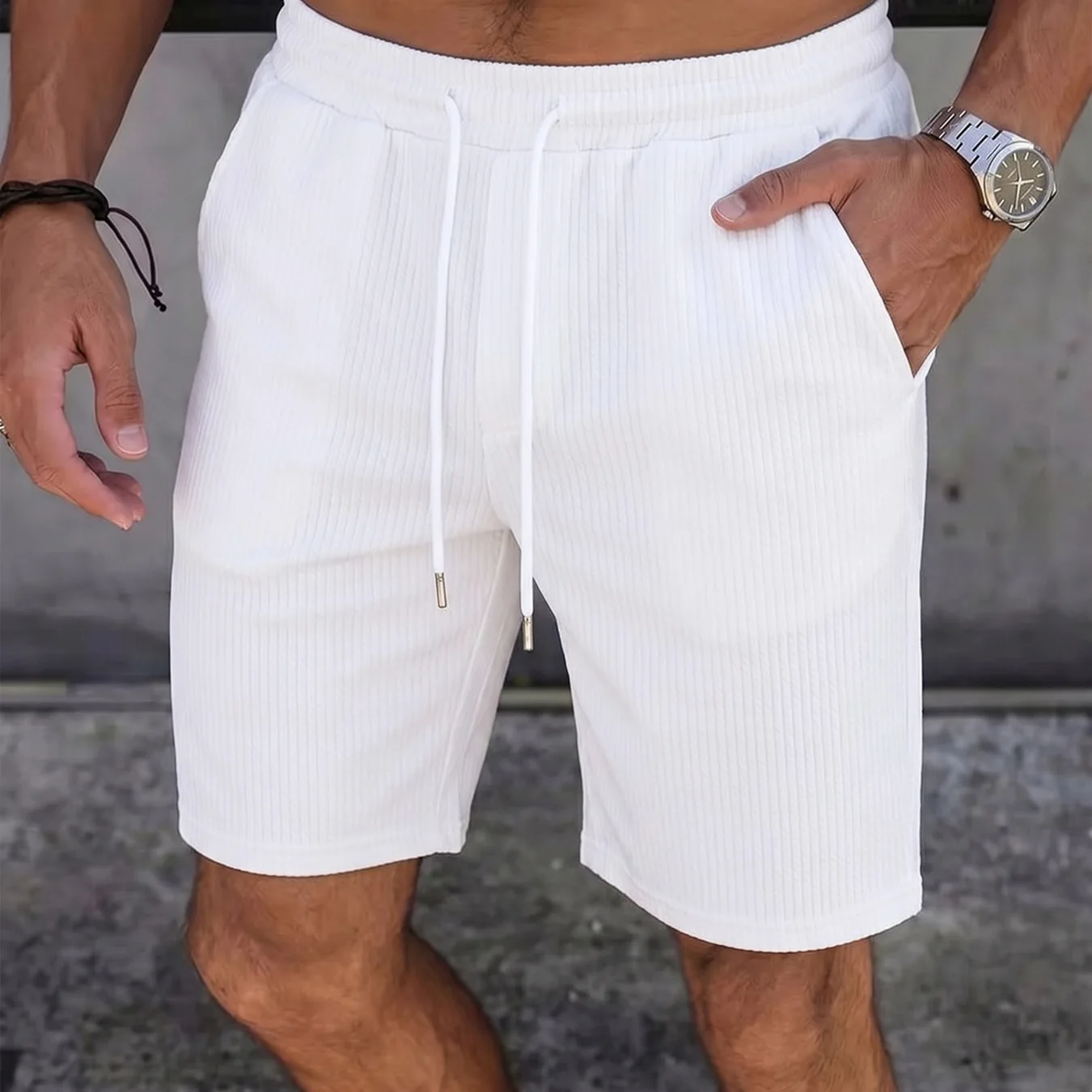 Men's Solid Color Loose Casual Simple Basic Wide Leg Straight Drawstring Knee Length Shorts Male Summer Fashion Bottom Clothes