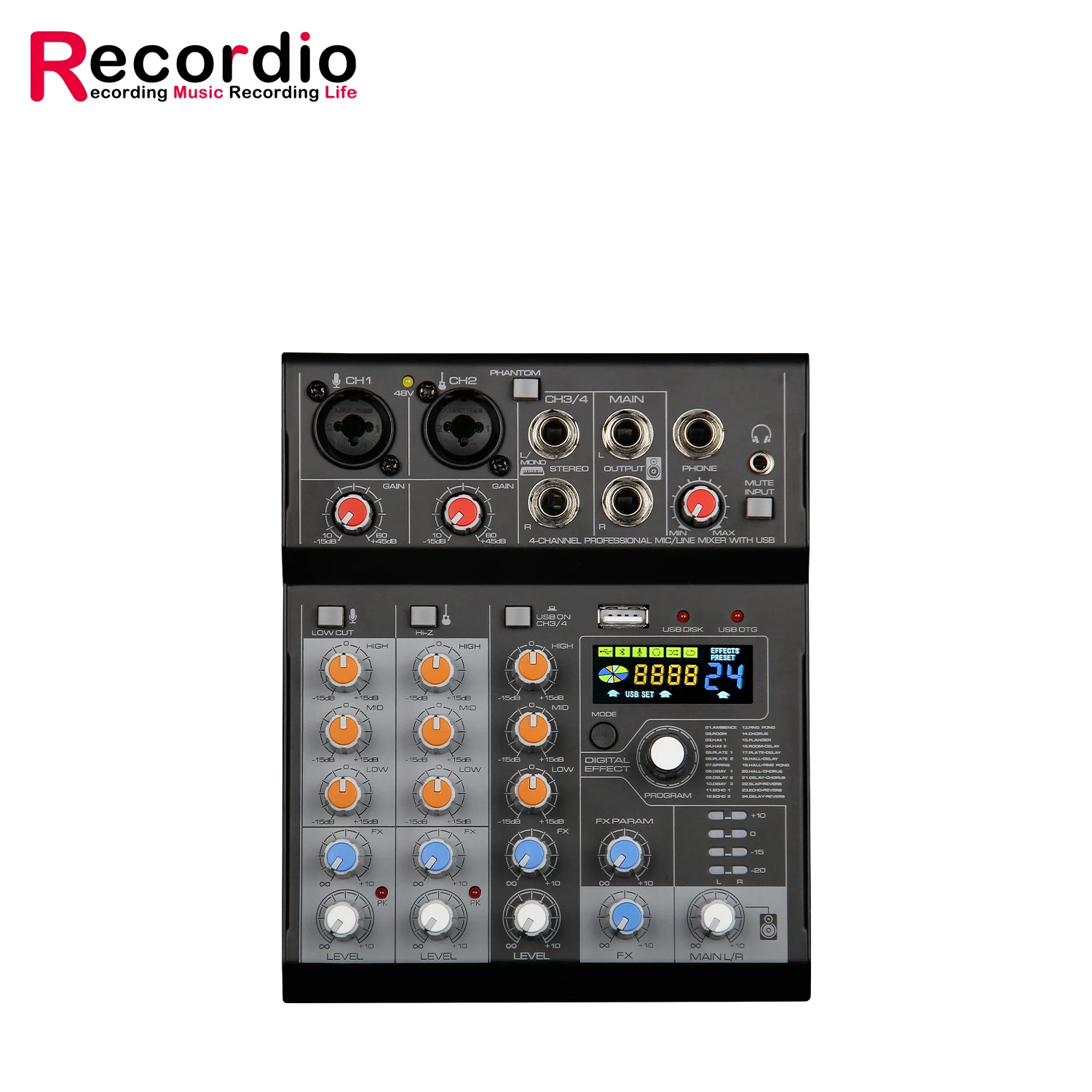 2025 GAX-MQ4 Four Channel Mixer With Audio Interface 24DSP Real Time Ear Feedback Monitoring for Music Production