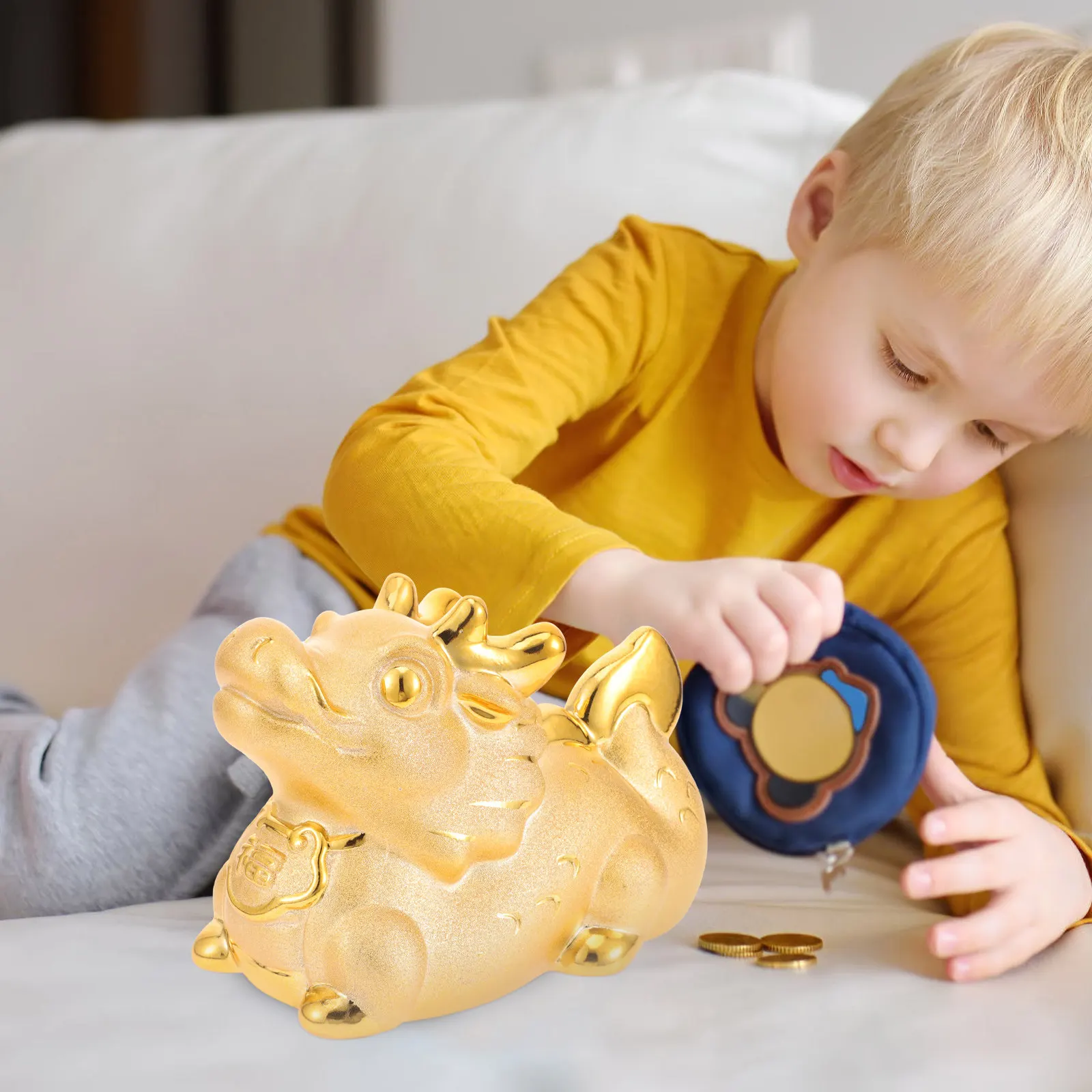 

Керамическая копилка «Год Дракона» для монет, декоративная настольная коробка для хранения денег, подарок для девочек и мальчиков на праздники