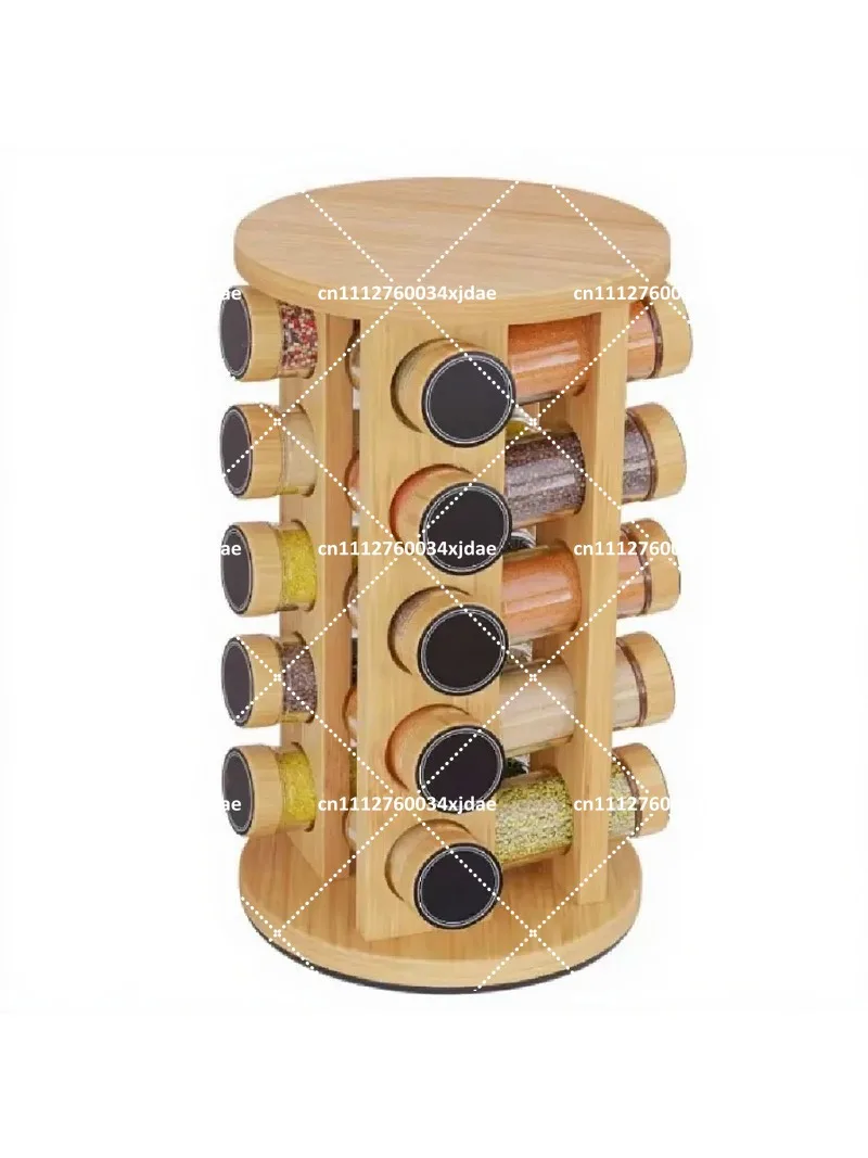 Rotating Wooden Spice Rack for Countertop Round Seasoning Organizer Storage Shelf