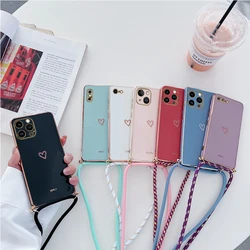 Love Heart Crossbody Lanyard Strap Phone Case For iPhone 15 14 13 12 11 Pro Mini Xs Max XR Cover On Apple 6 7 8 SE 2020 Plus