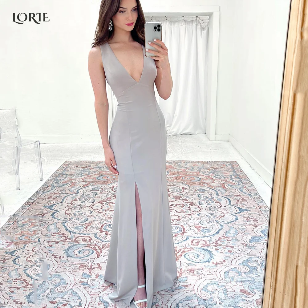 

LORIE Bodycon Mermaid Evening Dresses V-Neck Sleeveless Satin Celebrity Party Gowns Side Slit Saudi Arabia Formal Prom Dress