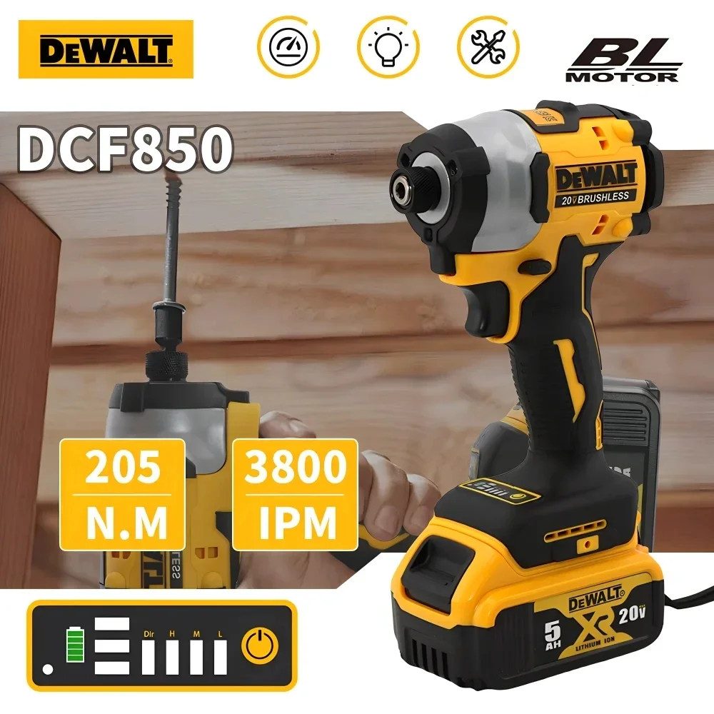 DEWALT DCF850 Cordless Impact Driver Bare Tool 205NM 20V Brushless Motor Wirless Rechargeable Power Tool