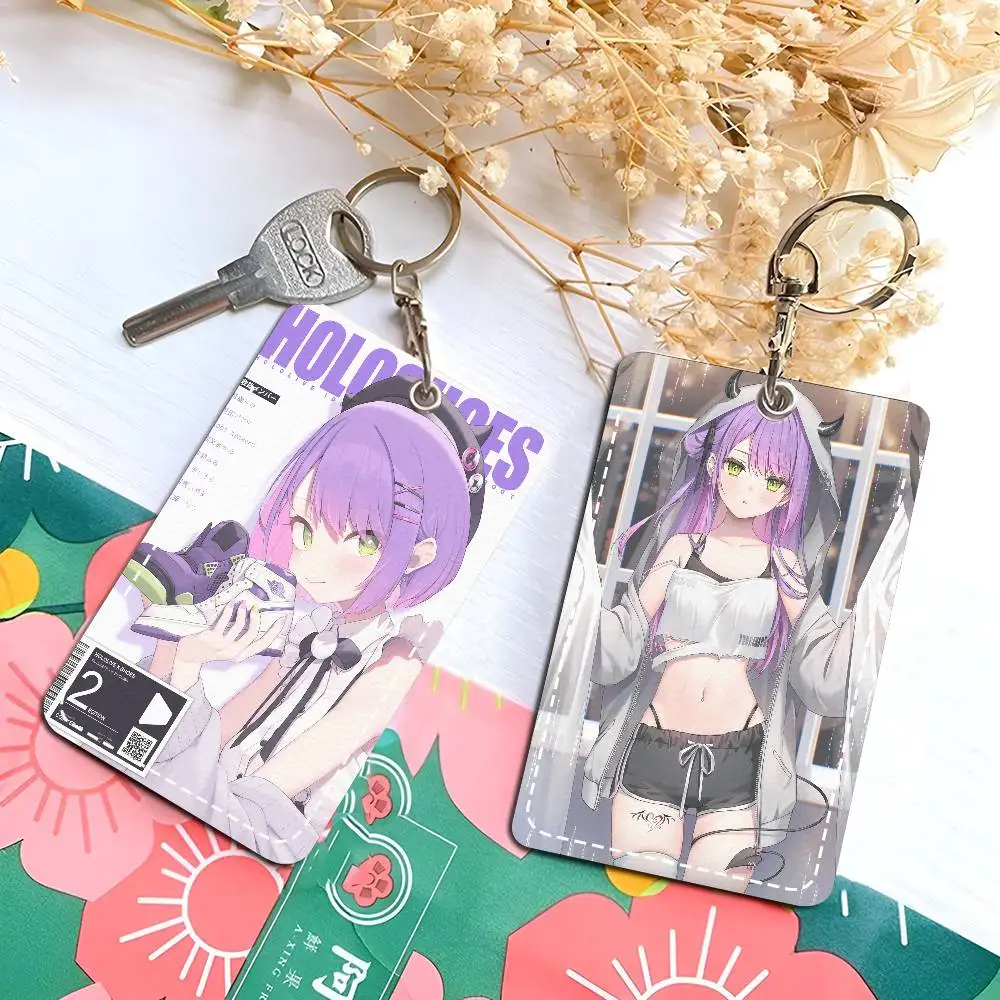 Tokoyami Towa Hololive Rectangle ID Card Case Keychain Access Card Bag Key Tag Ring Leather Card Holder Key Ring Access
