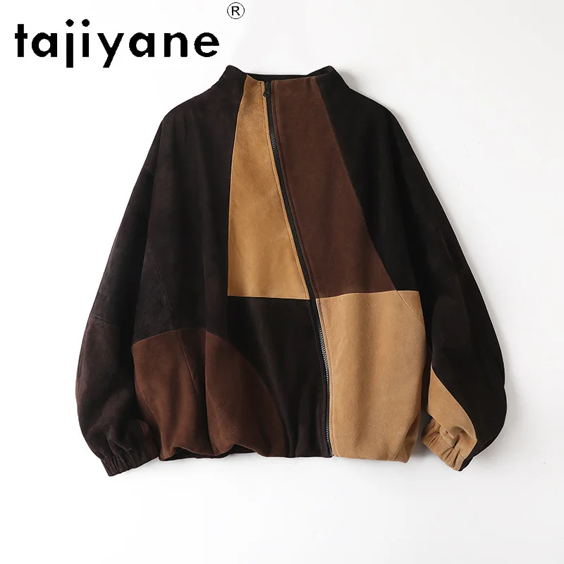 TAJIYANE Genuine Leather Jacket Women Oversized Jackets Suede Goatskin Leather Coat Batwing Sleeve Outwears Stand Collar Jaqueta