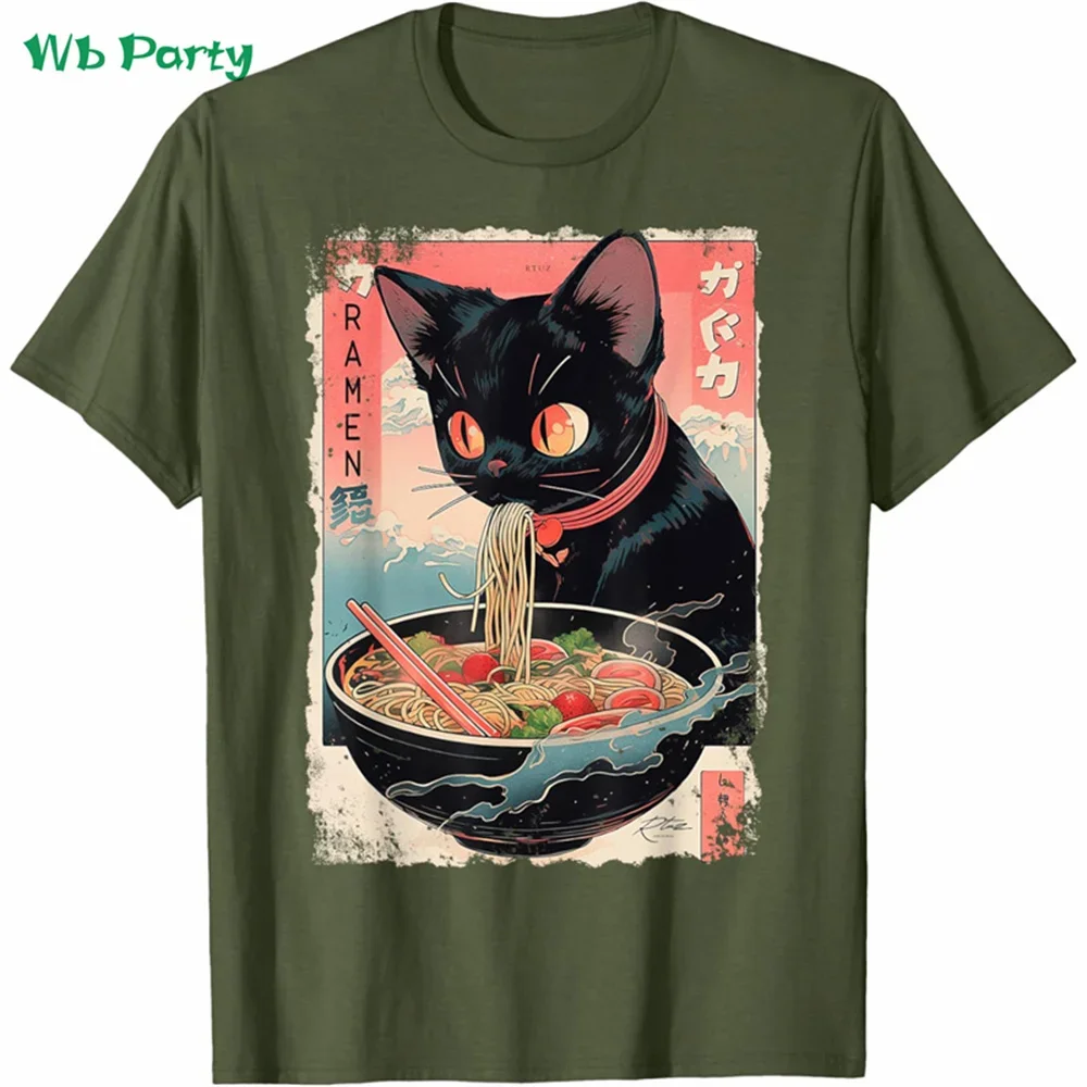 Cat Ramen Grafik Herren Kurzarm-T-Shirt Lustiges Japanisches T-Shirt Oversized Harajuku Tops Sommer Herren Street Casual Kleidung – Detail 5