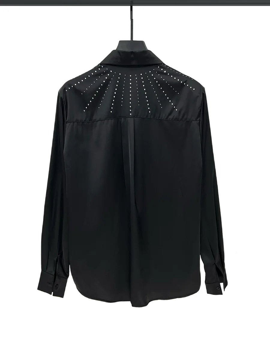 Fashion Trendy Loose Hot Diamond Shirts Men's 2025 Spring Summer New Thin Shoulder Padded Shirts Male Handsome Long Sleeve Tops