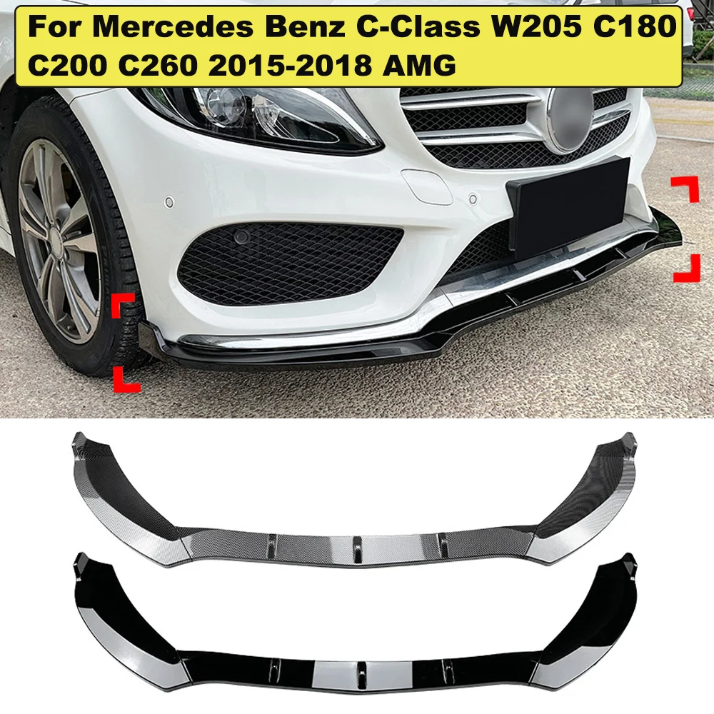 

For Mercedes Benz C-Class W205 C180 C200 C260 2015-2018 AMG Front Bumper Lip Shovel Spoiler Diffuser Modification Body Kit