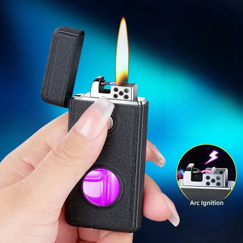 Metal Creative Arc Igniting Kerosene Lighter Visual Big Oil Warehouse Cool LED Colorful Lights Personalized USB Electric Lighter