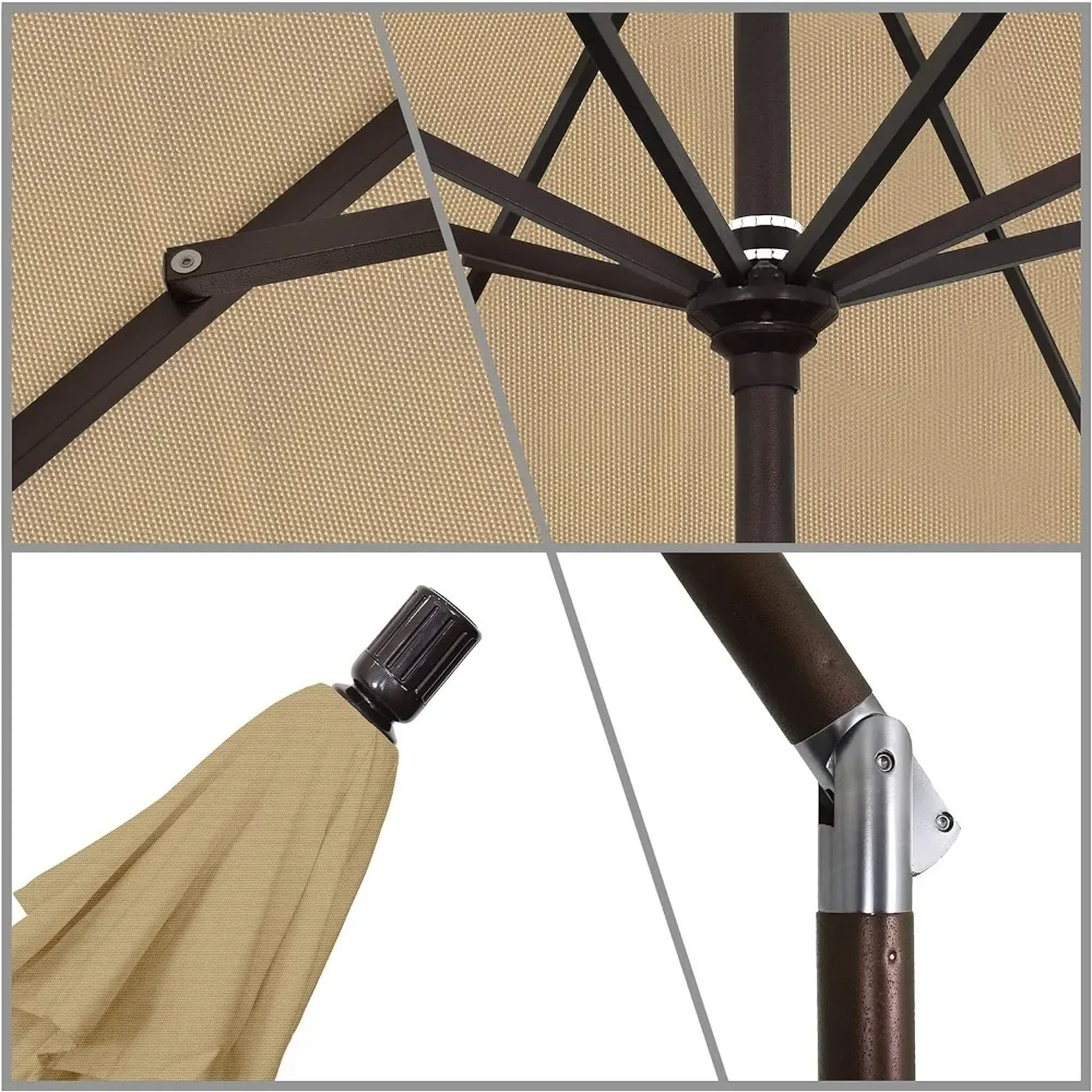 Round Aluminum Market Umbrella, Crank Lift, Collar Tilt, Bronze Pole, Antique Olefin bege, 9'