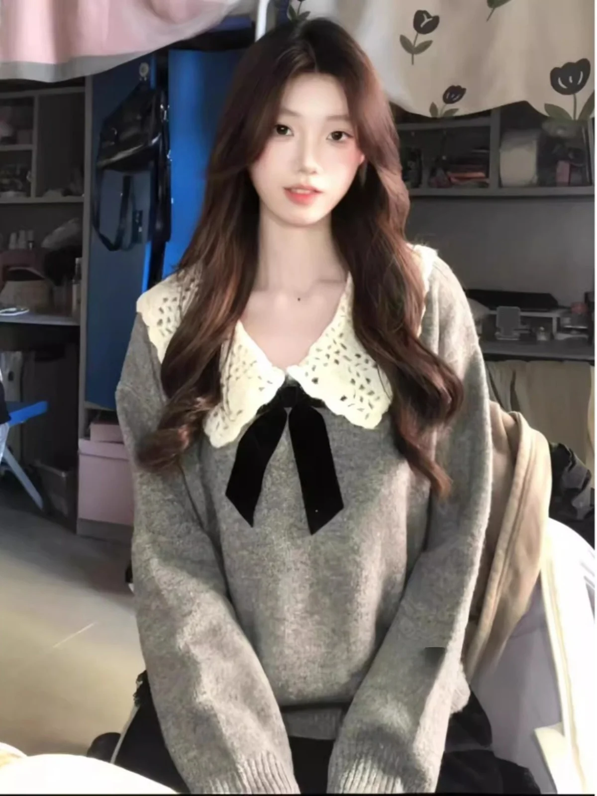 

Soft Cozy Long Sve Doll Collar Knitted Sweater Women's Sweet Loose Fit Autumn New Sle Versatile Top for Younger Look