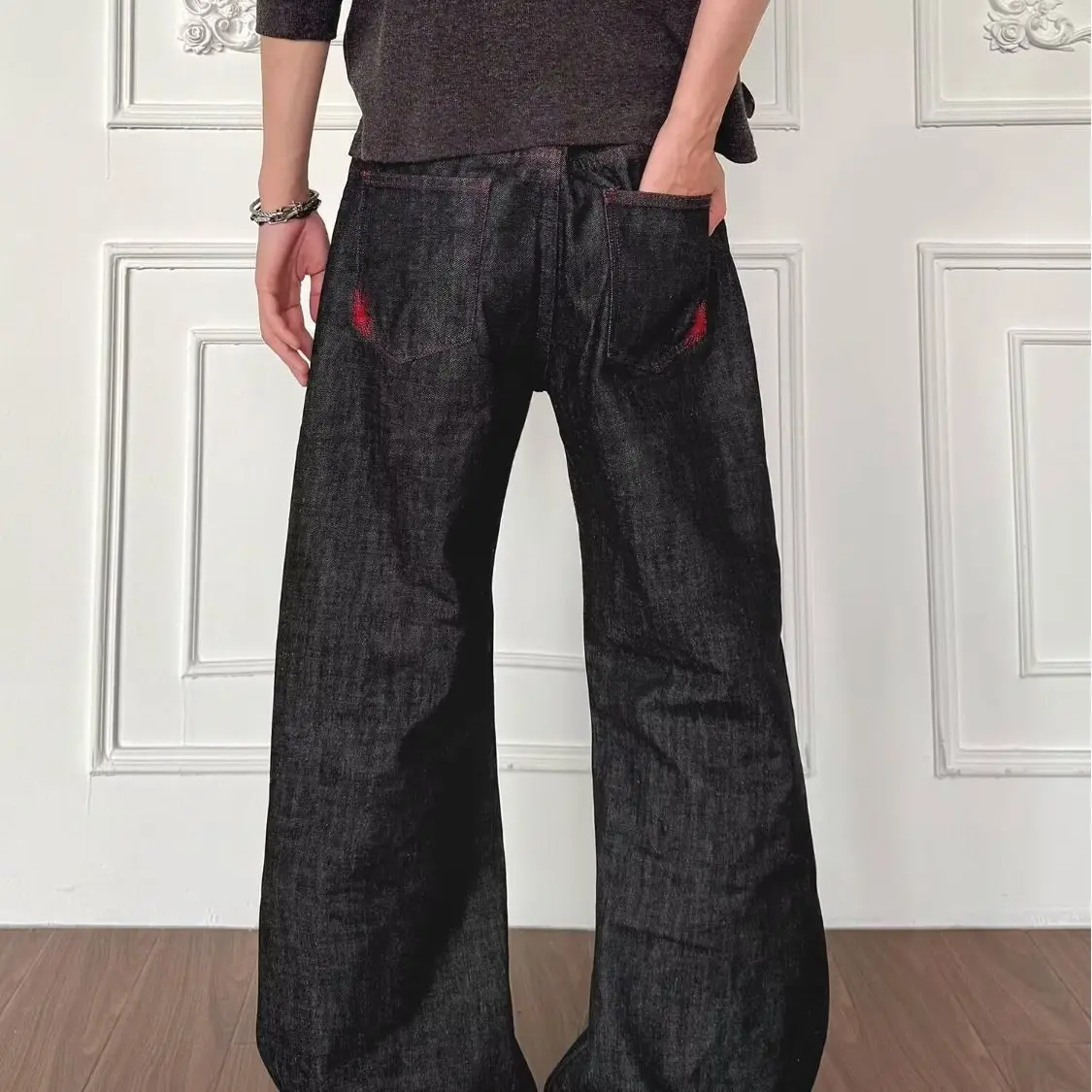 Men's Bright Line Decoration Jeans Summer Cowboy Sweatpants Casual Cool Boys Pants High Waist Bottoms Male Baggy Trousers