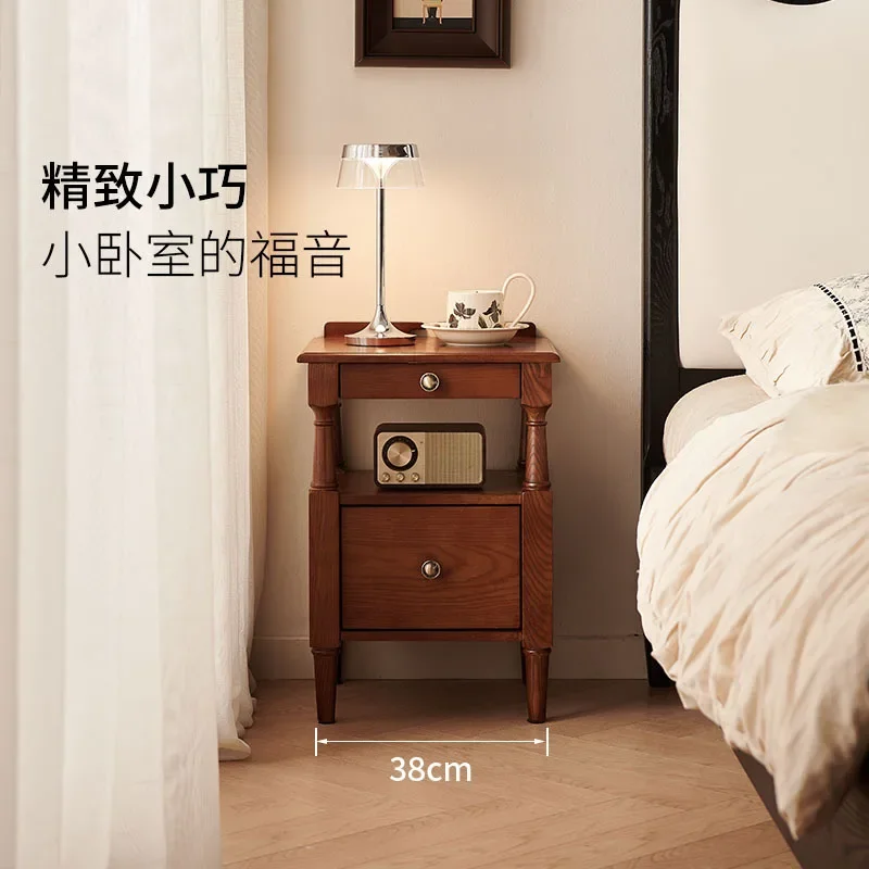 Small apartment bedside table, French vintage solid wood, extremely narrow double drawer, bedside storage cabinet