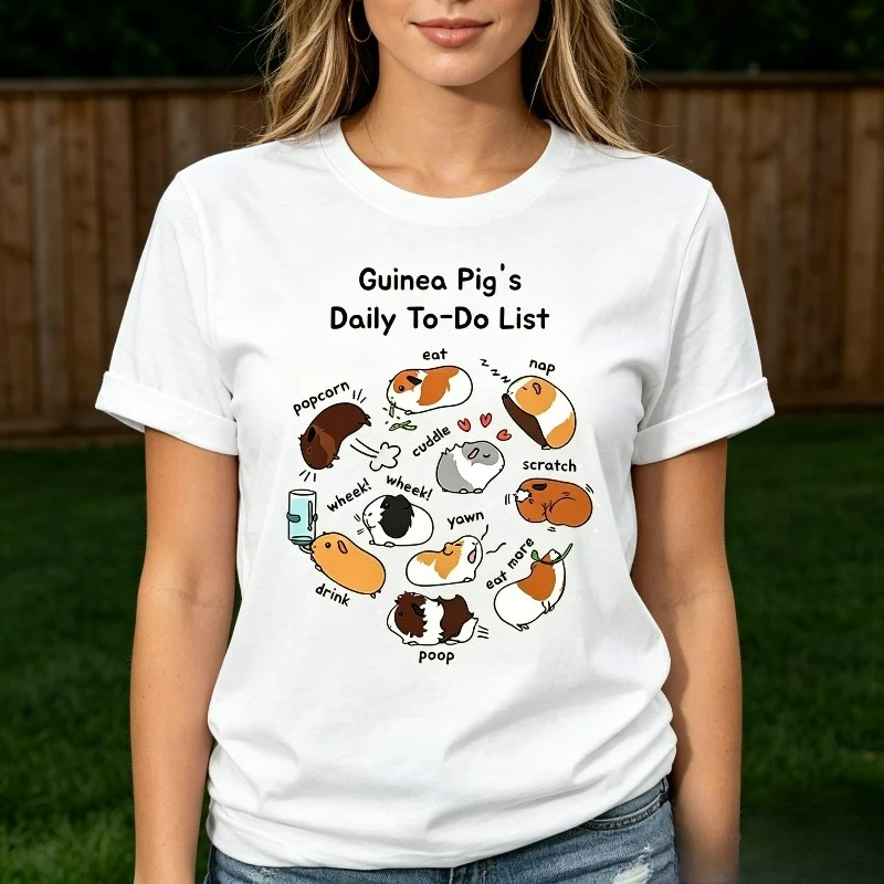 Guinea Pig's Daily To-Do List Print T-Shirt Women Modal Fabric Loose Crew Neck Tee Cute Animal Funny Casual Daily Streetwear Top
