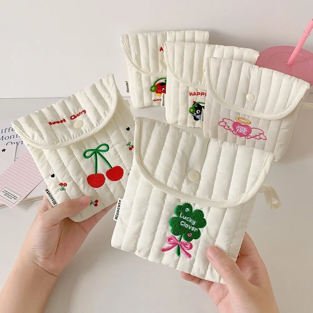 

Large Capacity Embroidery Cherry Cosmetic Bag Cat Wristband Sanitary Napkin Storage Bag Menstruation Towel Storage Square