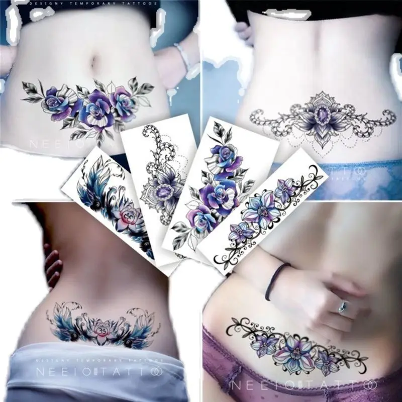 Pegatinas de tatuaje Abdominal larga duración impermeable cubierta de vientre patrón tótem Sexy imitación tatuaje joyería pegatinas