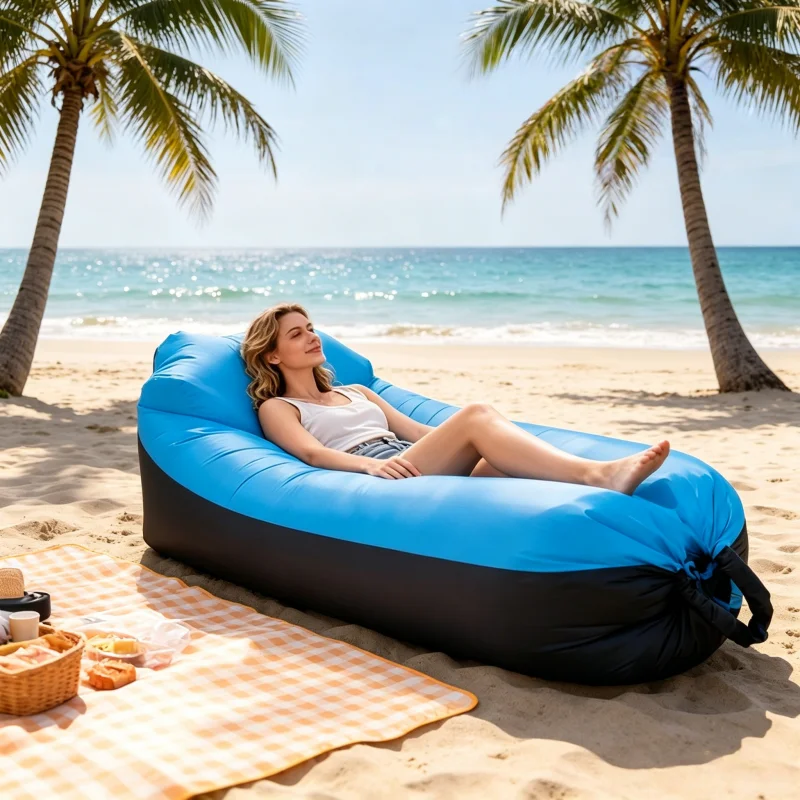 Mehrfarbiges Aufblasbares Faulbett Tragbare Schnell Aufblasbare Luftcouch Faltbare Outdoor-Liege für Camping Strand Picknick Festival