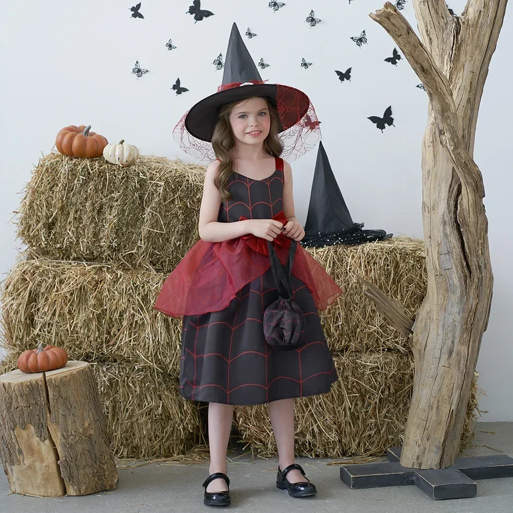 2024 New Halloween Pattern Girls Dress Child Carnival Party Costume Pumpkin Witch Cosplay Princess Dress 3 4 5 6 7 8 9 10 Years