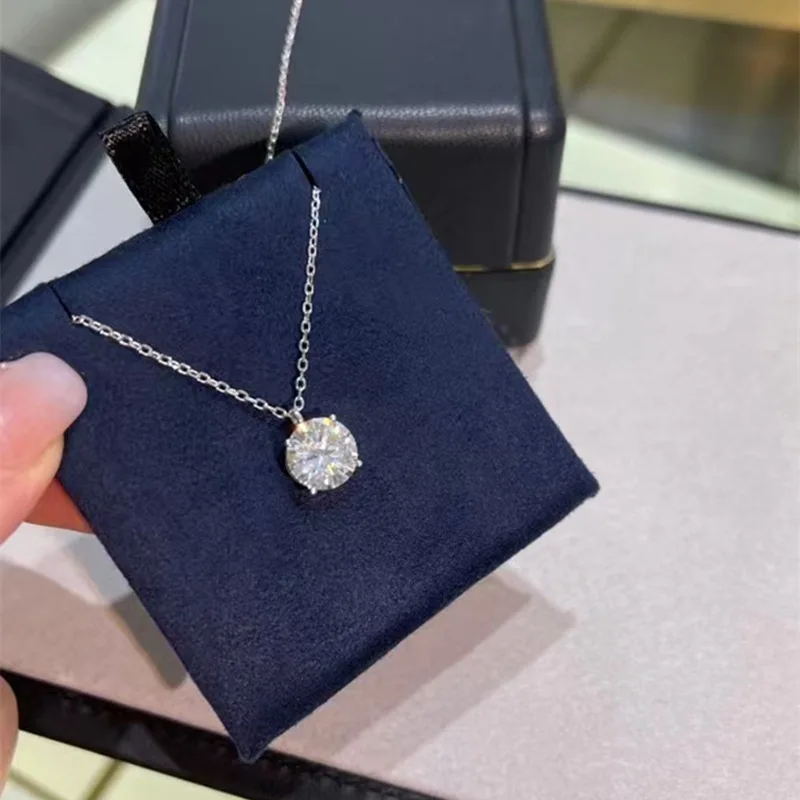 

S925Silver Simulation Diamond Ledean Cut - Necklace Female Carat Micro-Inlaid Four-Claw Anti-Allergy Simple Pendant