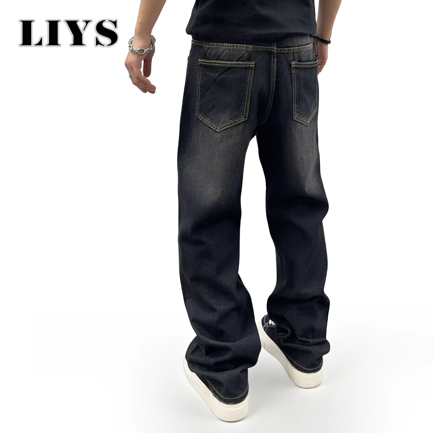 LIYS Spring Men's Black Classic Baggy Straight leg Jeans 2025 Retro Washed Basic Denim Pants Summer Business Casual Baggy Jeans