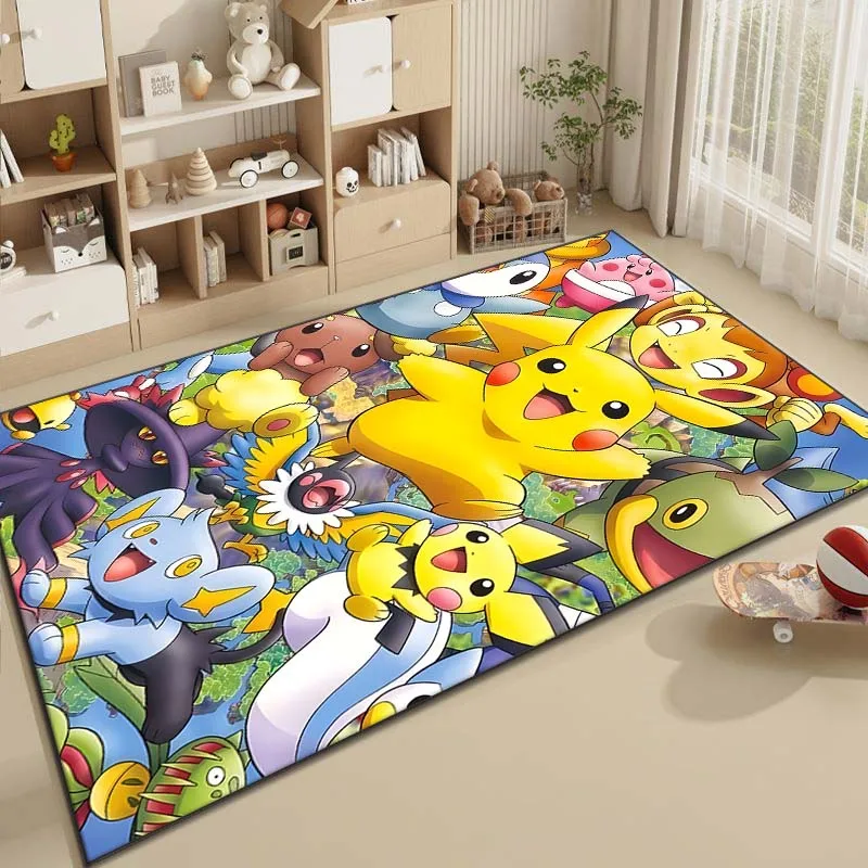 Alfombra con patrón de Pokemon Pikachu de dibujos animados para sala de estar, dormitorio, mesita de noche, alfombra para el suelo del baño,