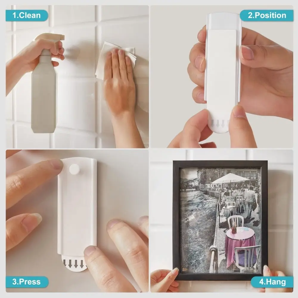 10Pcs Heavy Duty Picture Hangers Without Nails Removable Easy Install Damage Free Picture Hanging Hooks Adhesive Strips White - Image 6