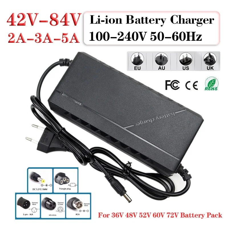 42V 54.6V 58.8V 67.2V 84V 2A 3A 5A Lithium Battery Charger For10S-20S 36v 48v 52v 60v 72v E-motorcycle Li-ion Cell Fast charging