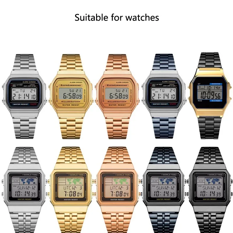 Stainless Steel Watchbands For Casio A158 A159 A168 A158W f91w LA-680 AEQ-110 Gold Square Men's women Metal Watch Strap Bracelet