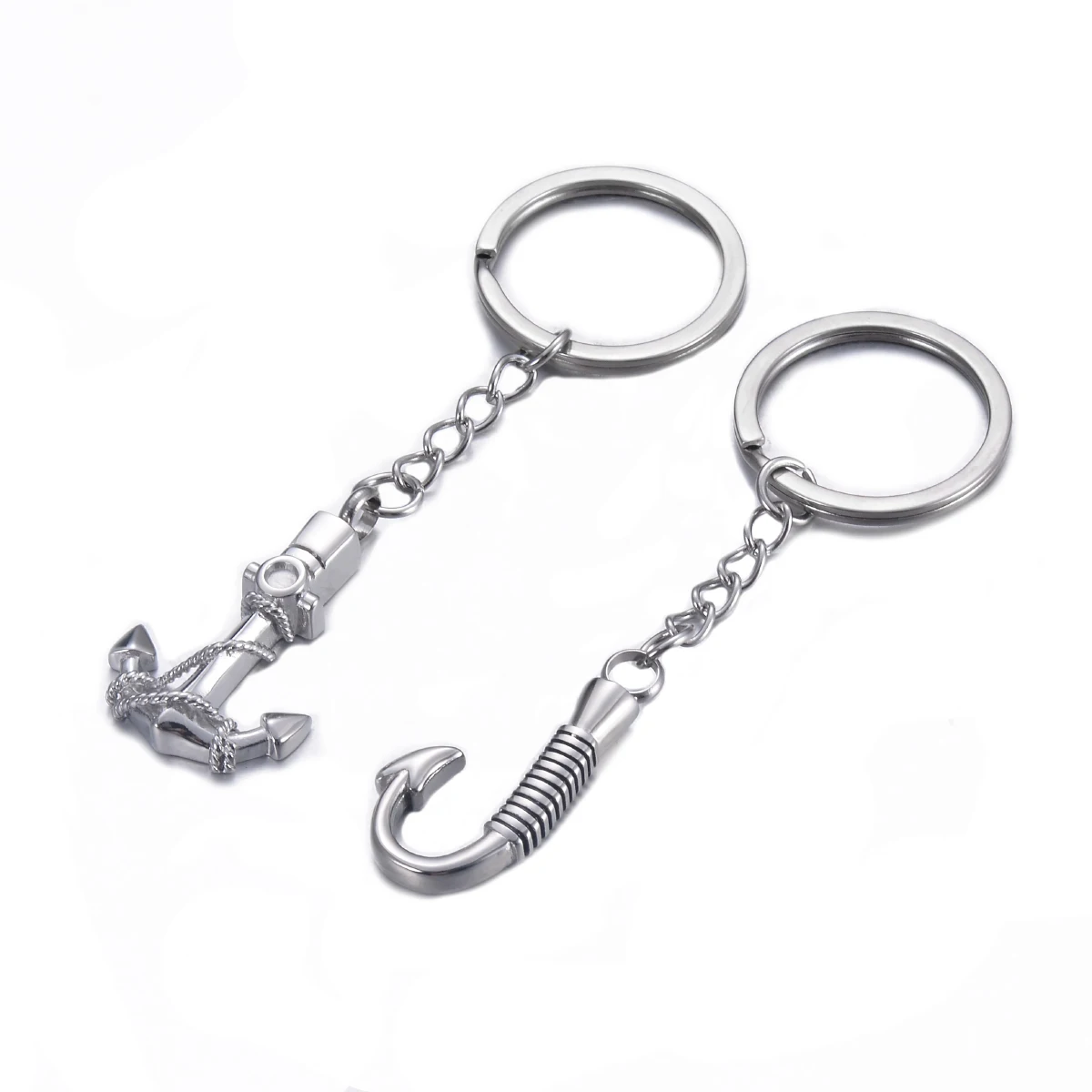 Round Stainless Steel Key Ring  Anchor /Fishhook Keychain for Ashes Cremation Keepsake Jewelry for Men Father Dad Husband