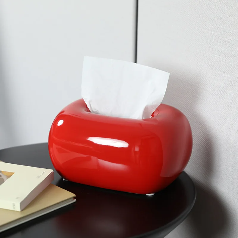 Creative Ceramic Red Tissue Box Decoration Simple Glossy Storage Cylinder Ceramic Tissue Holder for Living Room and Dining Table