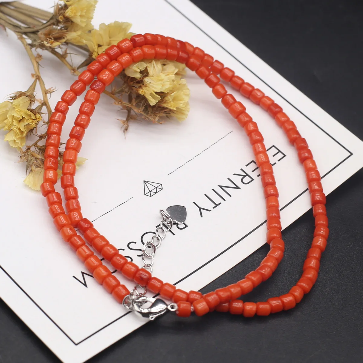 5 Strands Red Coral Beads Necklace 3mm Cylindrical Artificial Coral Loose Beaded for Women DIY Jewerly Necklace Bracelet 36cm