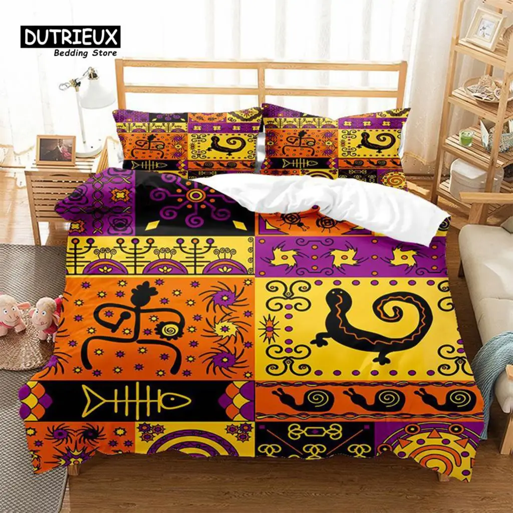 Ancient Egypt Style Comforter Cover Exotic Geometric Pattern Duvet Cover Mystery Symbol Print Bedding Set For Teens Adults Decor