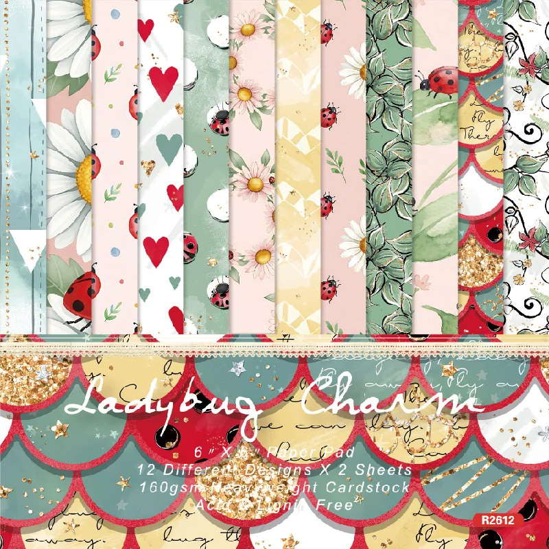 Vintage Ladybug Daisy Heart Pattern Paper Pad Junk Journal Scrapbooking Supplies For Craft Background Collage Album DIY Card