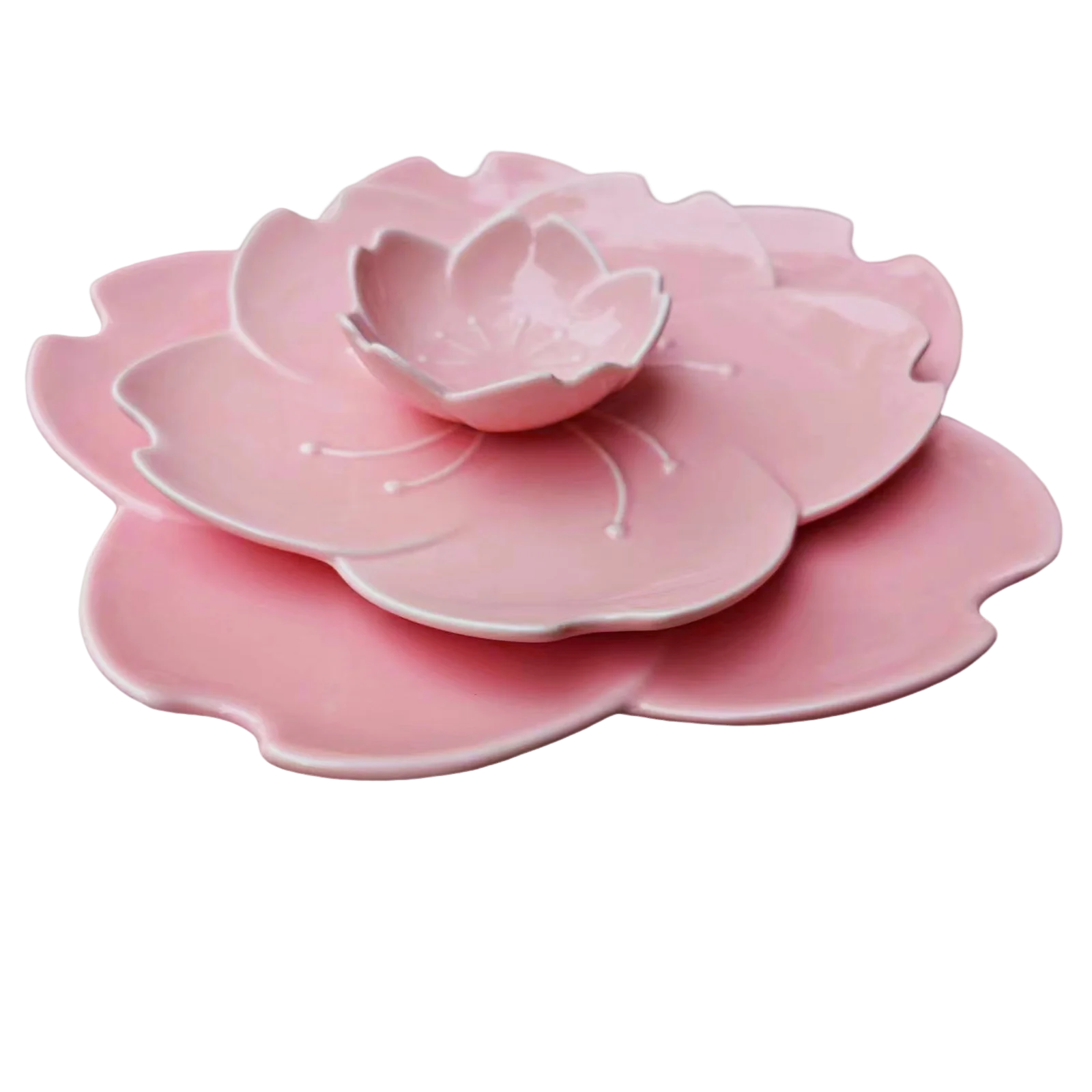 GIEMZA Ceramic Dinner Plates 3pcs Pink Flower White Floral Dish Dinnerware Sets Platos De Ceramica Porcelain Plate Stoneware