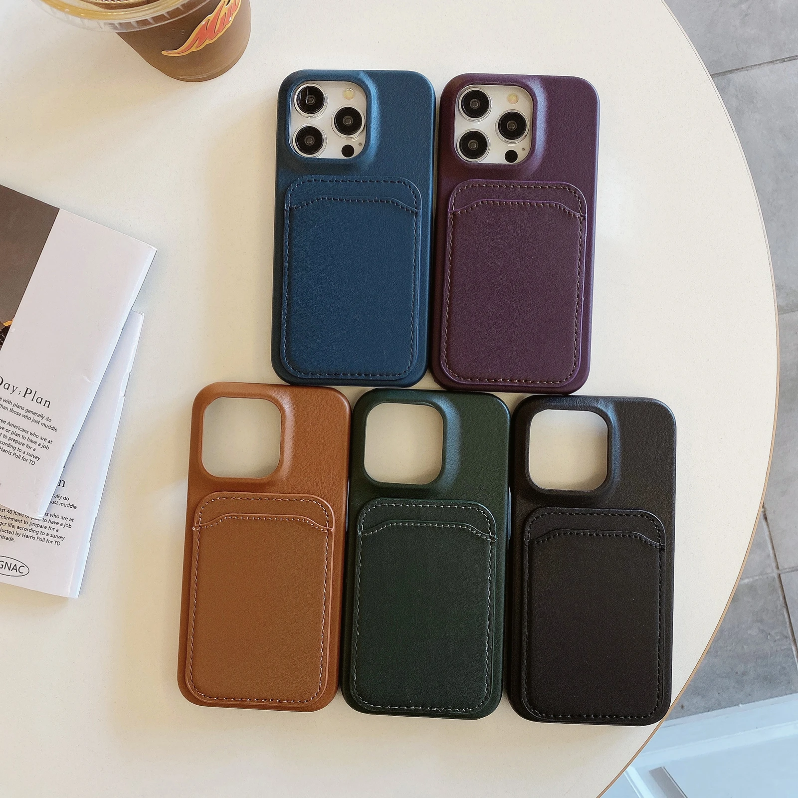 Vertical Cards Solt Leather Wallet Case For Iphone 15 Pro Max 14 Plus 13 12 Mini 11 XR X XS SE2022 7 8 Skin Feeling Bag Cover
