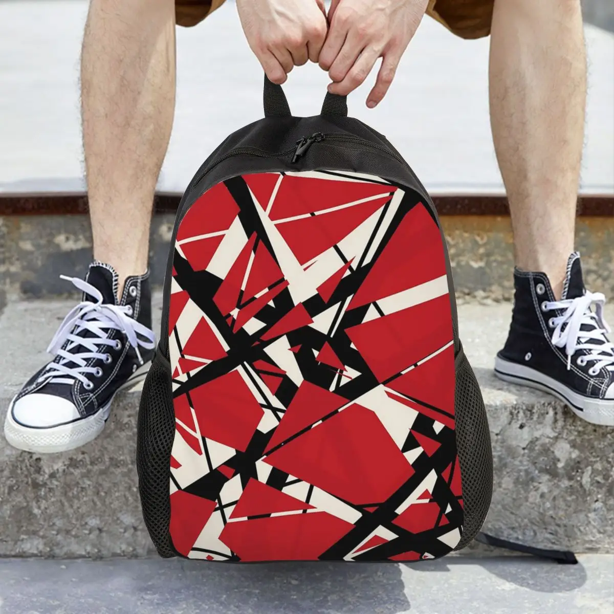 EVH Authentic Stripes Van Halen (red) Backpack Daypack Large Capacity Children BookBag School Bag Shoulder Bags for Men Women