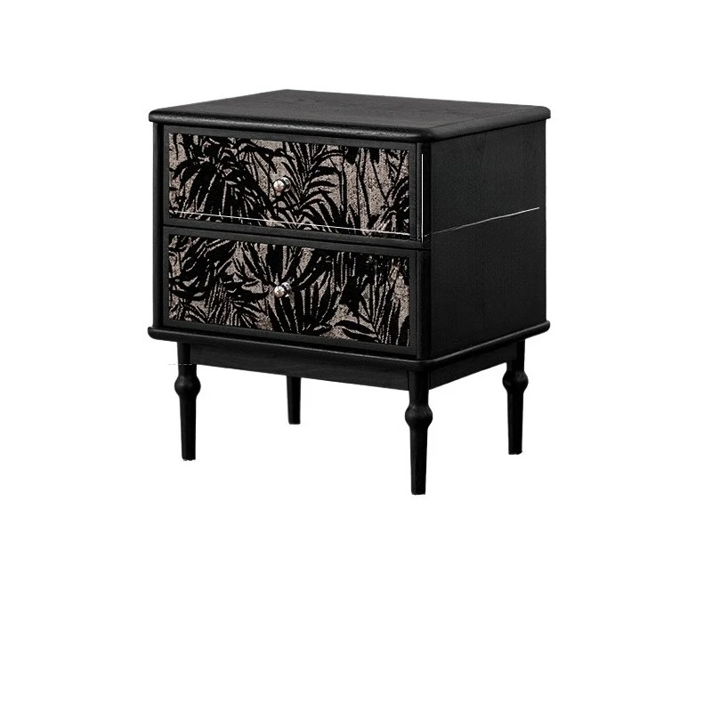 

French retro solid wood safe bedside table, small black medieval bedroom high sense, locker