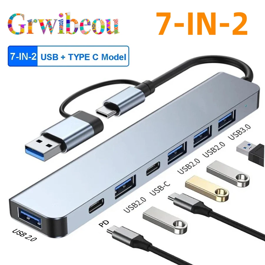7 in 2 USB HUB Type-C USB C to USB 3.0 HDTV-Compatible Dock for MacBook Pro For Xiaomi Phone Tablet Fast Data Transfer Charging