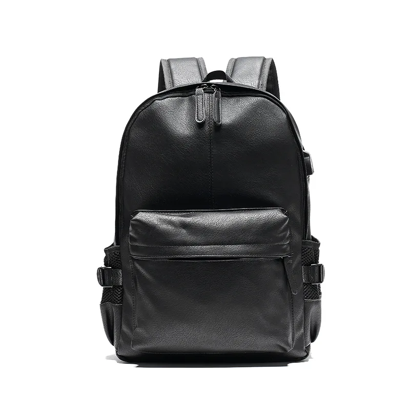 14 Inch Men's Backpack Large Capacity Travel Leisure Solid Color Pu Computer Backpack Fashion Men  Students Schoolbag