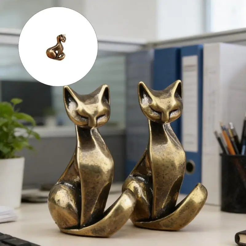QX2E Artistic Handcrafted Cats Figurine Ornament Classical Design Desktop Cats Sculpture Decoration For Living Room Study