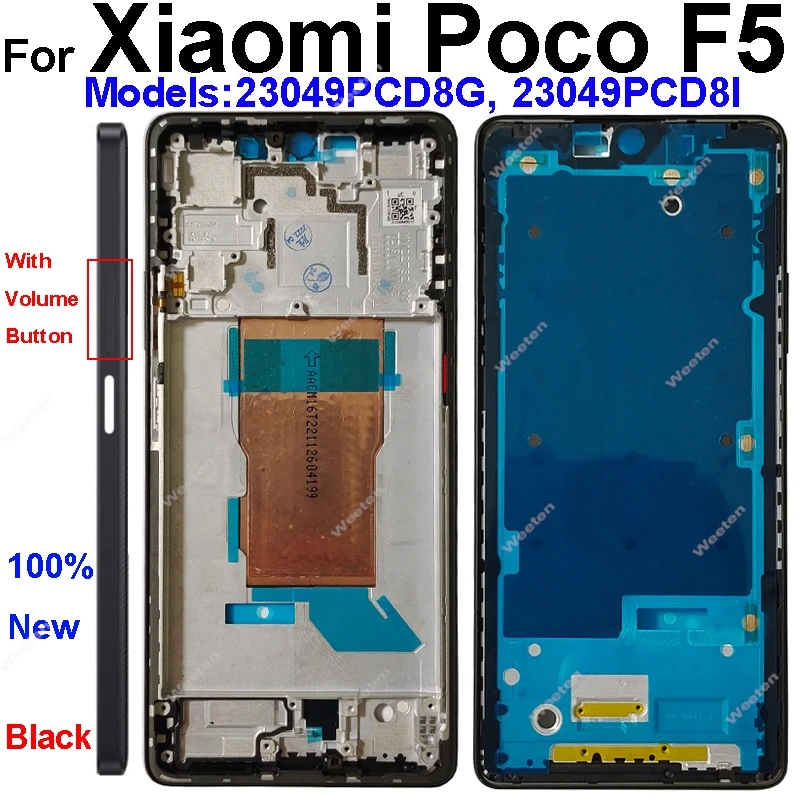 Middle Frame Housing For Xiaomi Poco F5 Poco F5 Middle Frame Holder Cover with Lens Frame Volume Key Replacement Repair Parts