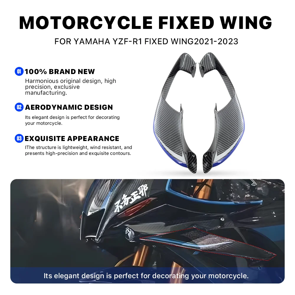 

Motorcycle ABS front fixed wing spoiler side wing aerodynamic winglet aileron Suitable For Yamaha YZF-R1 YZFR1 YZF R1 2021-2024