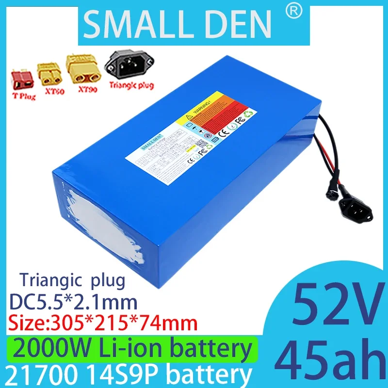 52V 45A lithium battery pack 14S9P-21700 with built-in 40A BMS high-power 1500W 2000W battery suitable for+  2A  5A charger