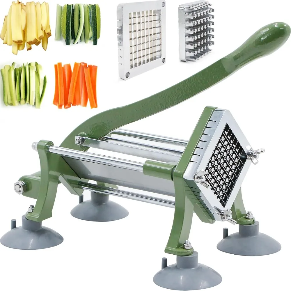 

Commercial Potato Slicer with Suction Feet, Stainless Steel Blade for French Fries, Green