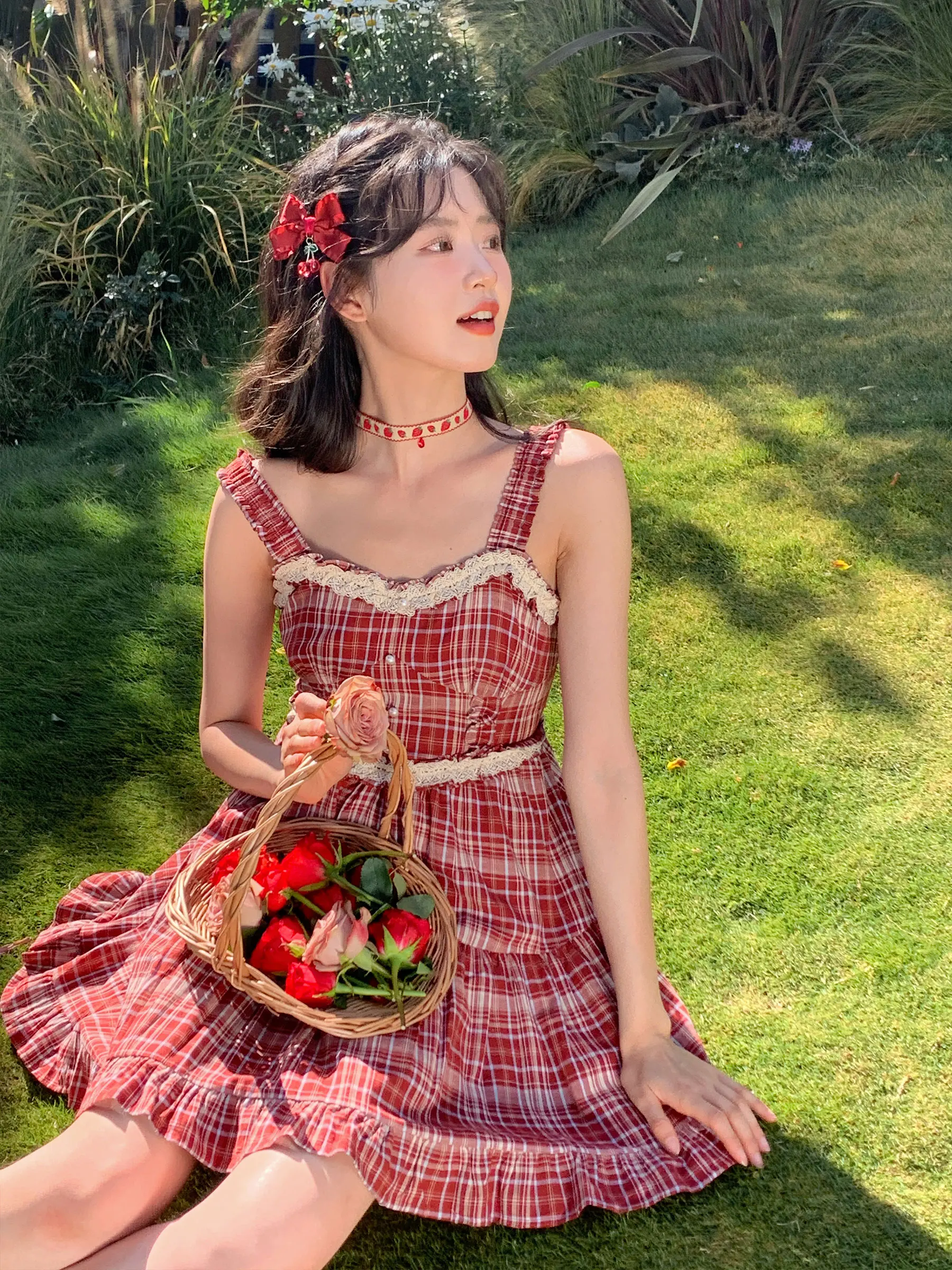 

Красная клетчатая женская хлопковая летняя юбка с высокой талией и принтом в стиле гингем, А-силуэт, для повседневной носки