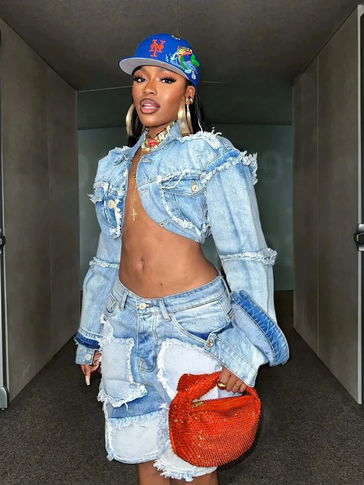 

Leosoxs Denim Jean Jackets 2 Piece Pant Set Outfits Women Spring Clothes Y2K Streetwear Sexy Elegant Shorts Two Piece Pant Sets