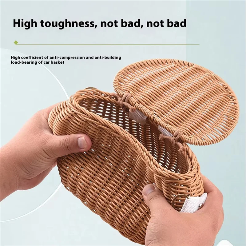 

A51Q-Children Bike Basket Bike Scooter Tricycle Basket Shoulder Strap Bicycle Front Handlebar Basket Rattan Basket For Kids