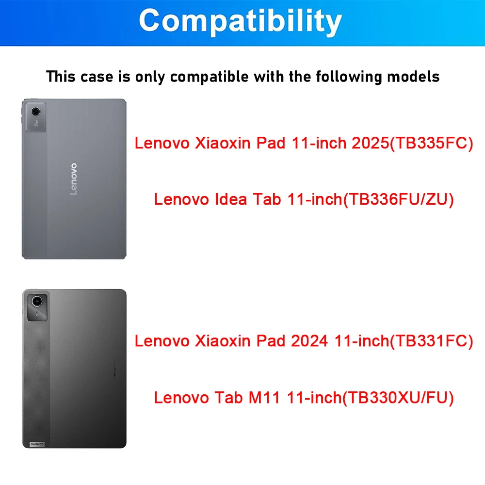 HUAIBX Keyboard Cover Tablet Case Compatible with Lenovo Xiaoxin Pad 11 2025 2024 11-inch Lenovo Tab M11 Lenovo Idea Tab 11-inch