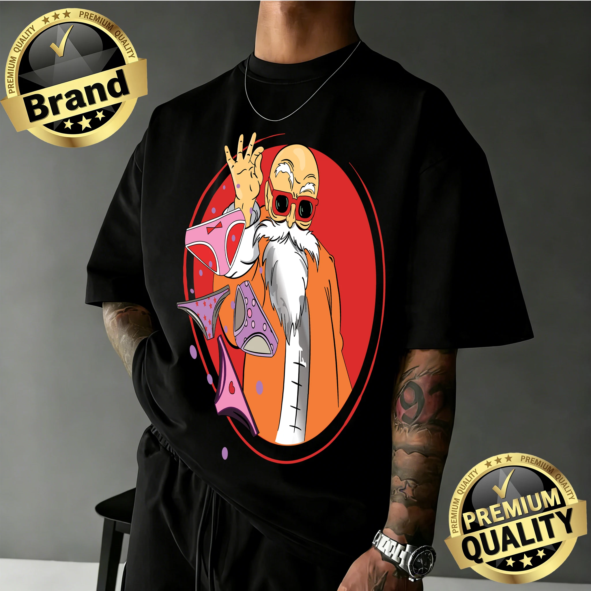 2026 Sommer Neuerscheinung Dragon Ball Übergroßes Retro Anime T-Shirt |   Master Roshi Retro-Grafikdruck, 100 % Baumwolle, lässiges Y2k-T-Shirt