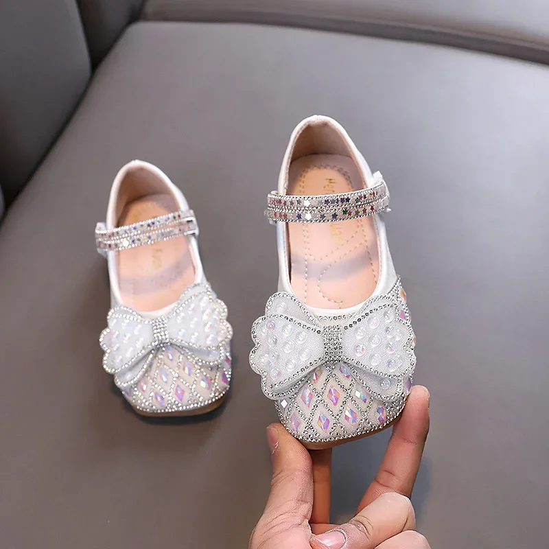 

Children's Leather Shoes Luxury Rhinestone Princess Shoes for Girls Fashion Sequins Strap Kids Party Shoes Breathable Non-slip